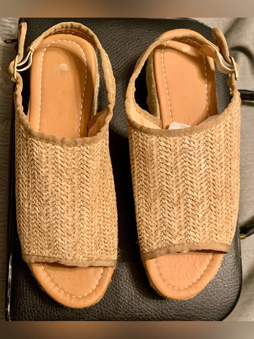 Woven Slingback Open-Toe Sandals - Tan